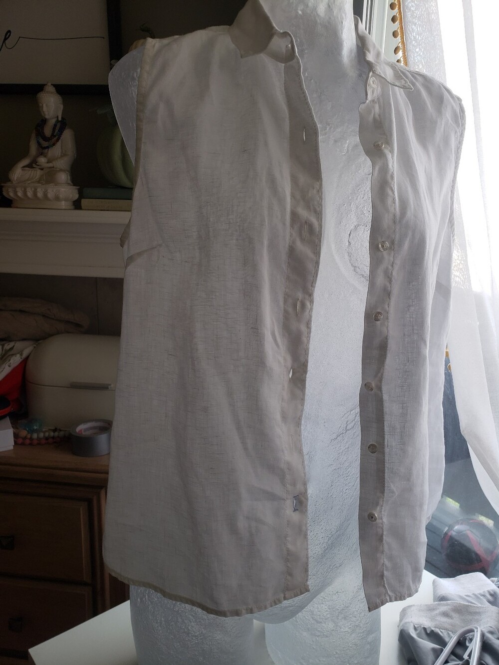 Tommy Bahama White Linen Button-Up Shirt with Light Blue Logo